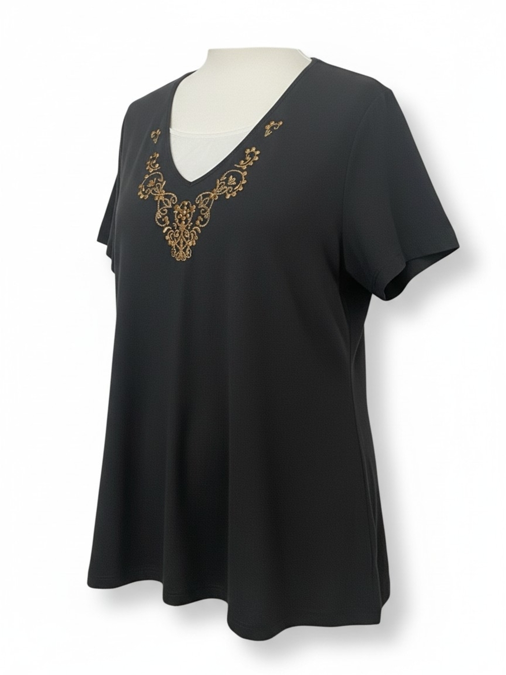 byDesign Woman 1X Black Beaded Layered Top